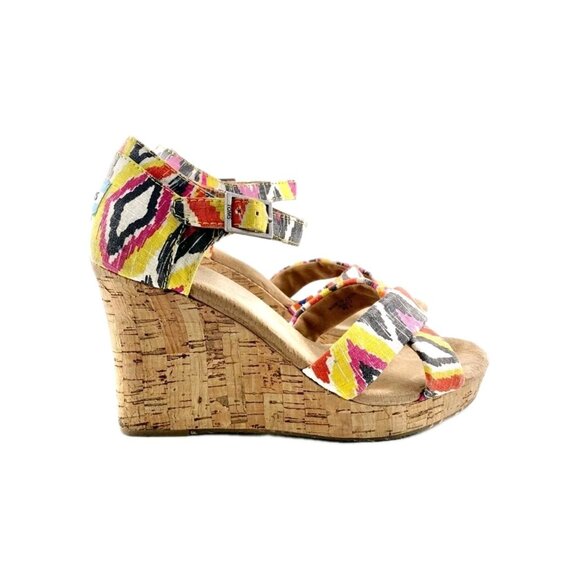 Toms Womens Sienna Cork Wedge Sandals Size 8.5 Multicolor Ikat Aztec Boho Summer - Picture 4 of 8